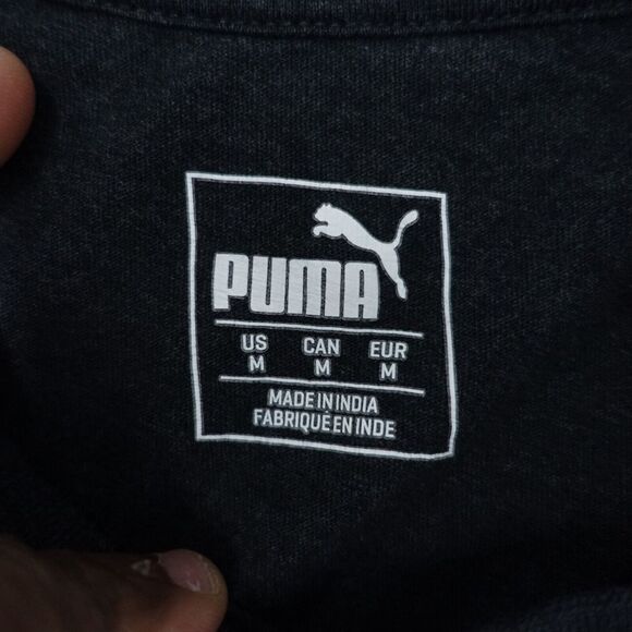 Puma T-Shirt Men's Medium Black Logo Graphic Crew Neck Short Sleeve Pullover - Picture 3 of 6